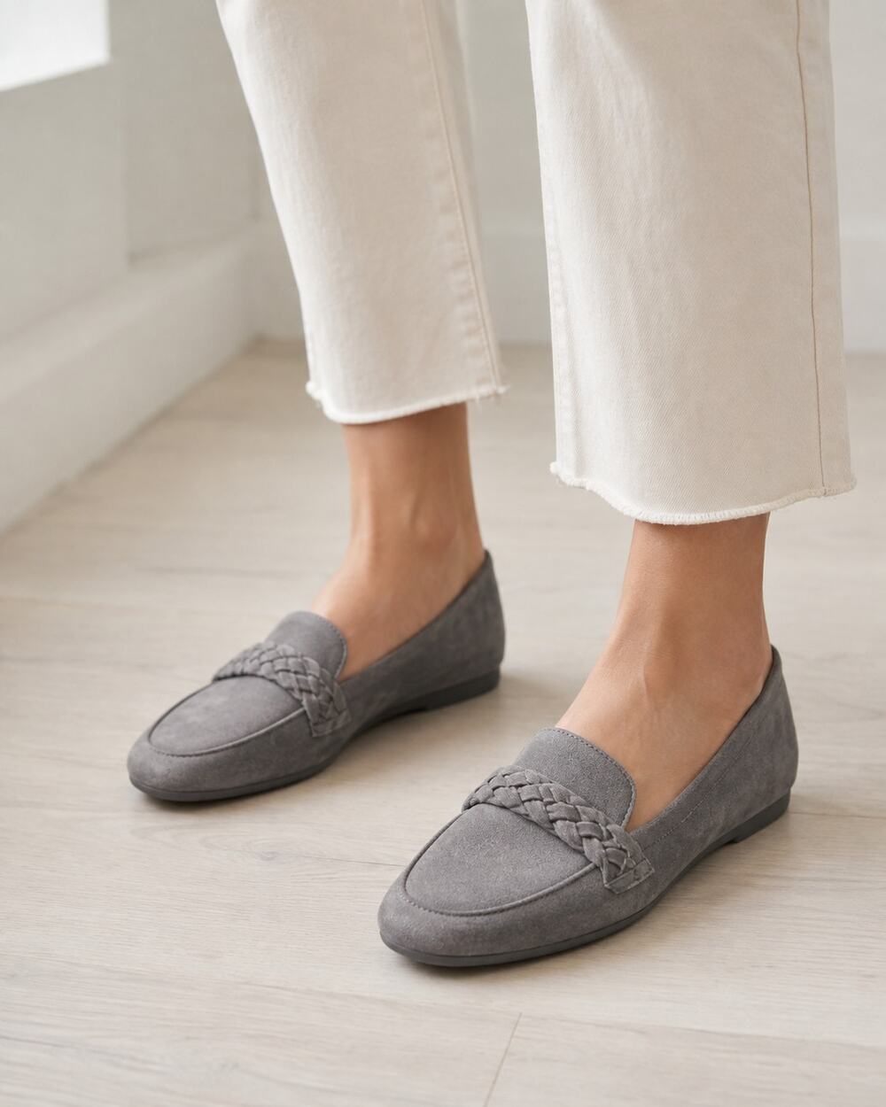 Born Grey Suede Leather Braided Loafer Flats Womens 9.5 Casual Classic Shoes